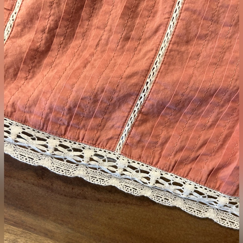 Anthropologie bohme Salmon Lace Trim Peasant Blouse. Large. - Picture 5 of 6